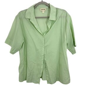 Open Edit Relaxed Fit Button Front Light Green Camp Shirt Notched Collar Size M